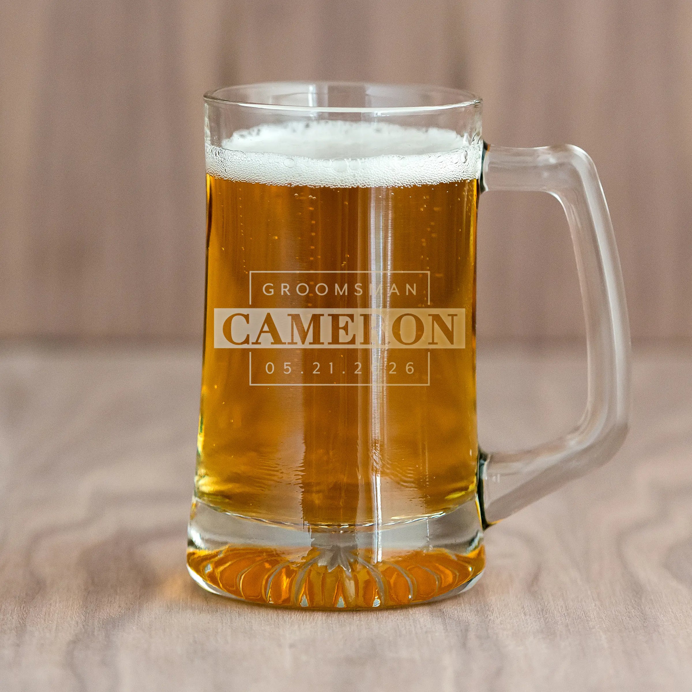 Personalized Engraved 14 oz. Glass Beer Mug for Groomsmen