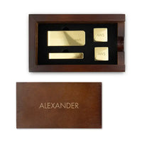 Personalized Engraved Cufflink Set with Tie Bar & Money Clip in Custom Gift Box