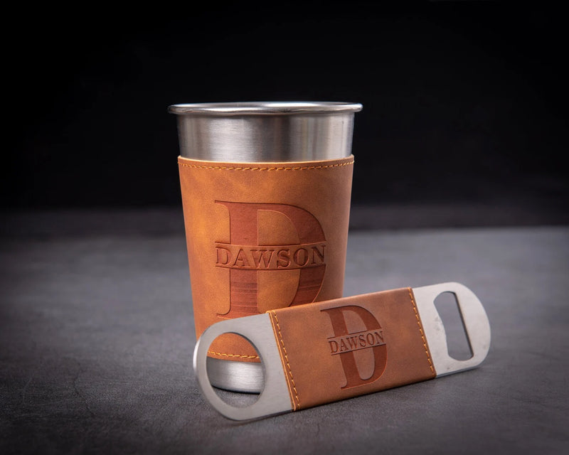 Groomsmen Beer Mug with Leather Groomsmen Bottle Opener 6