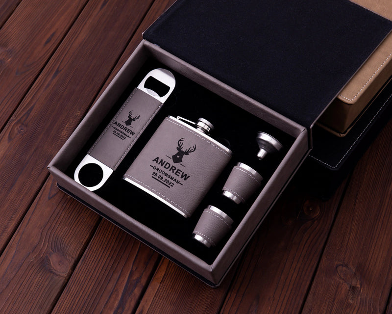 Groomsmen Flask Set Leather