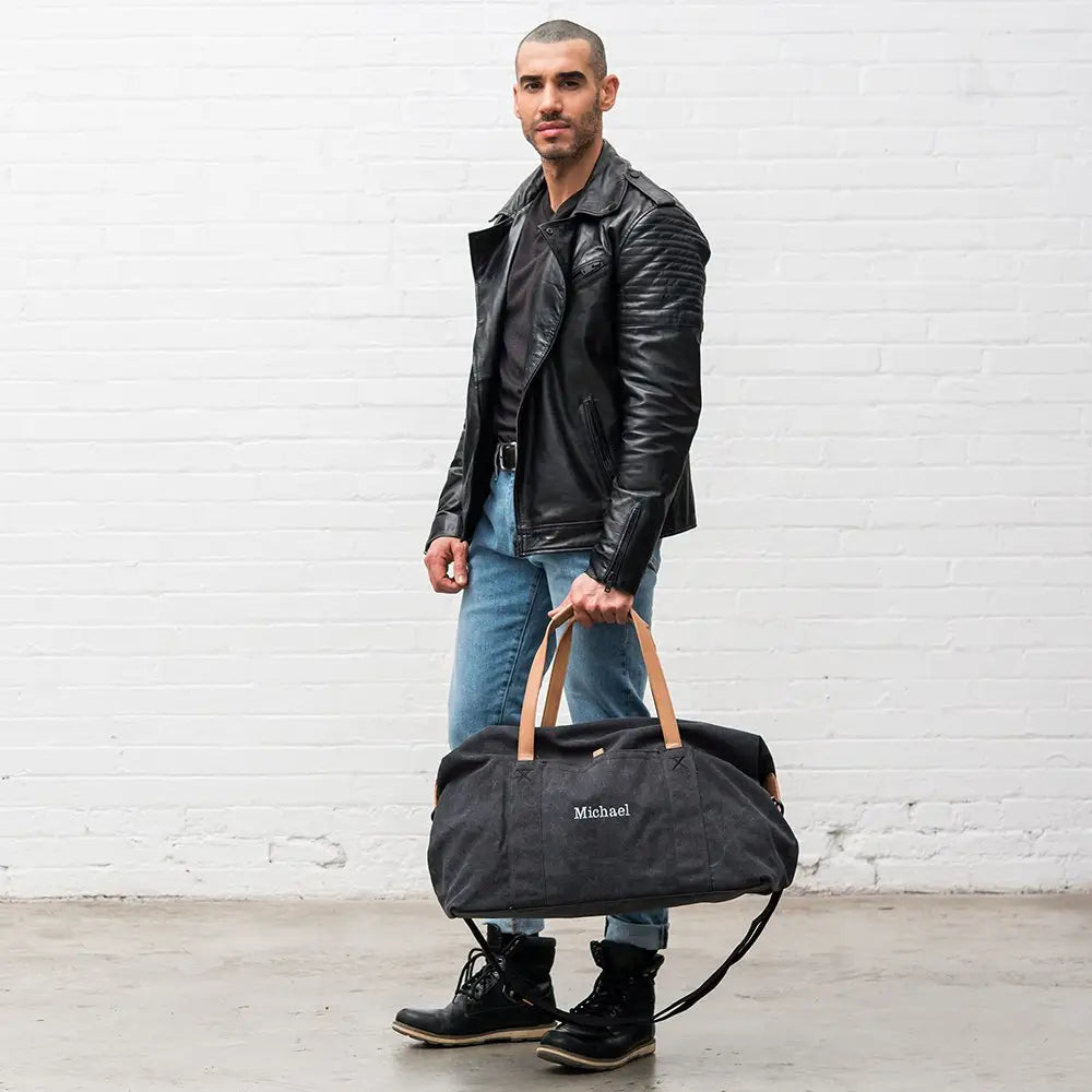 Personalized Canvas Travel Duffle Bag (Black)
