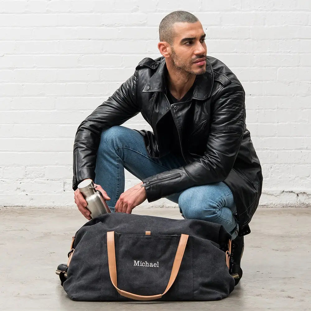 Personalized Canvas Travel Duffle Bag (Black)