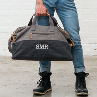 Personalized Canvas Travel Duffle Bag (Black and Grey)