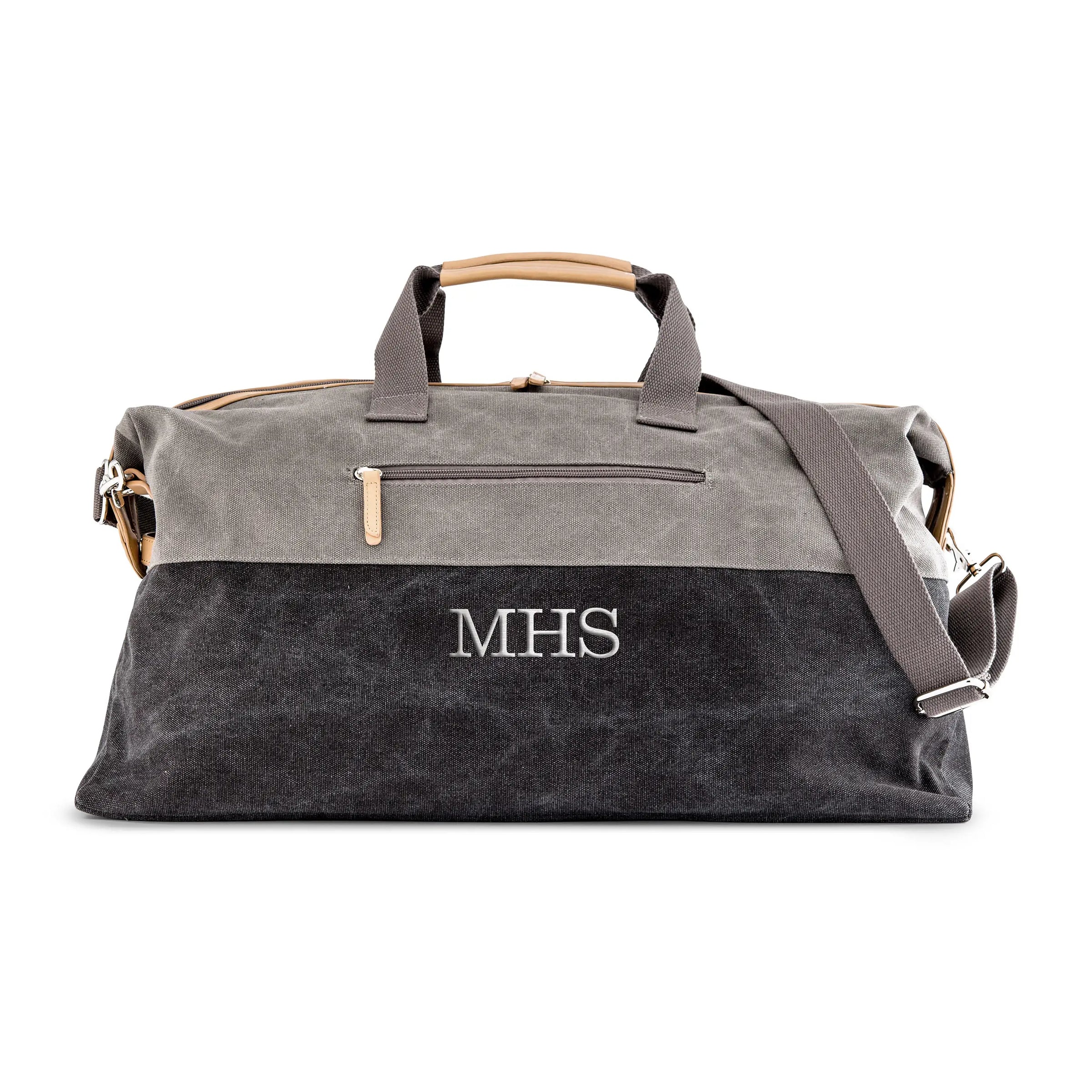 Personalized Canvas Travel Duffle Bag (Black and Grey)
