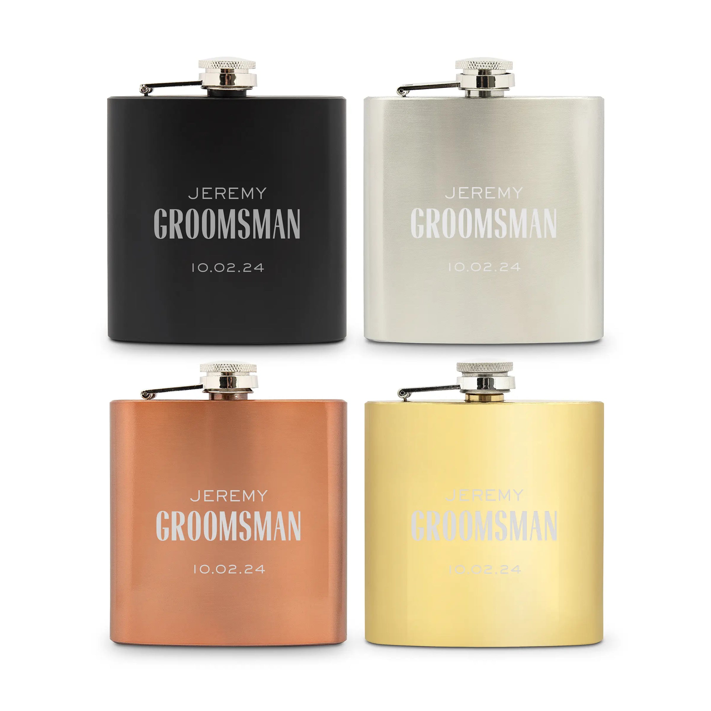 Personalized 6 oz. Stainless Steel Hip Flask Modern Style for Groomsmen