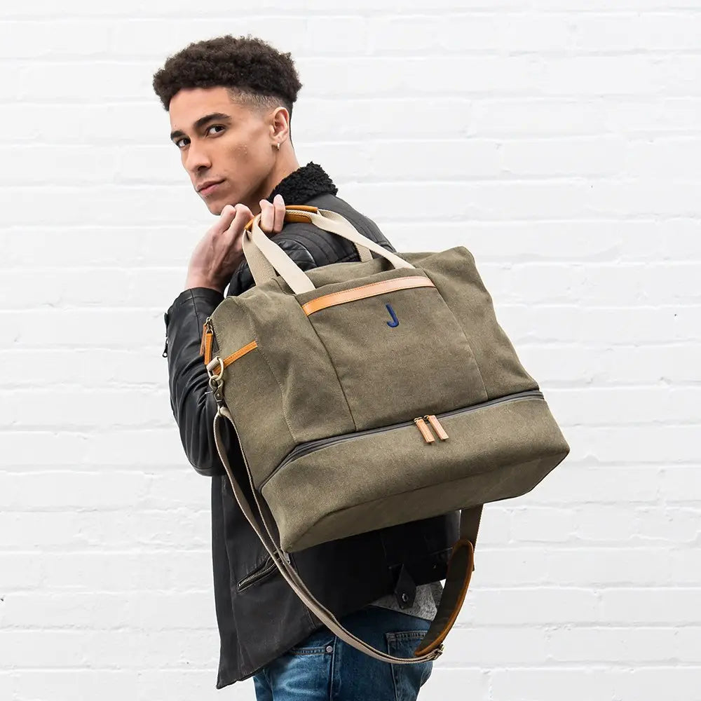 Personalized Weekend Carry On Leather & Canvas Bag