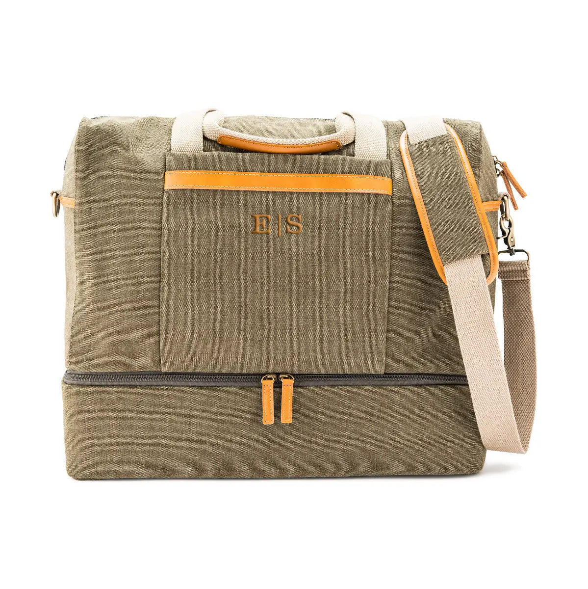Personalized Weekend Carry On Leather & Canvas Bag