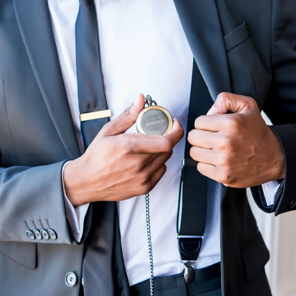 Personalized Gold Frame Gunmetal Pocket Watch for Groomsmen