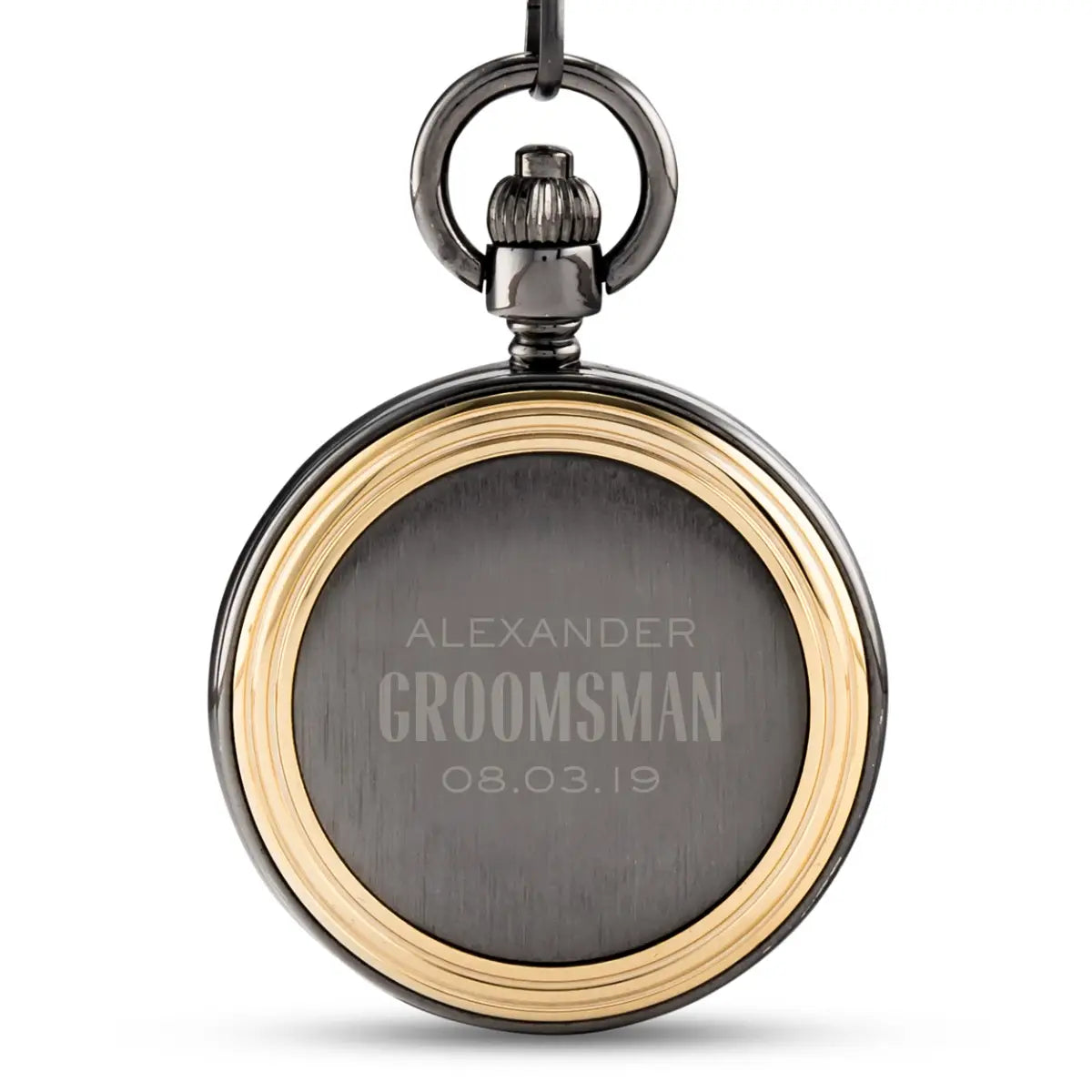 Personalized Gold Frame Gunmetal Pocket Watch for Groomsmen