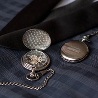 Personalized Gunmetal Mechanical Pocket Watch & Fob for Groomsmen