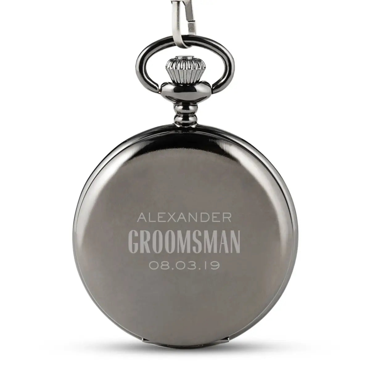 Personalized Gunmetal Mechanical Pocket Watch & Fob for Groomsmen