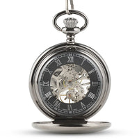 Personalized Gunmetal Mechanical Pocket Watch & Fob for Groomsmen