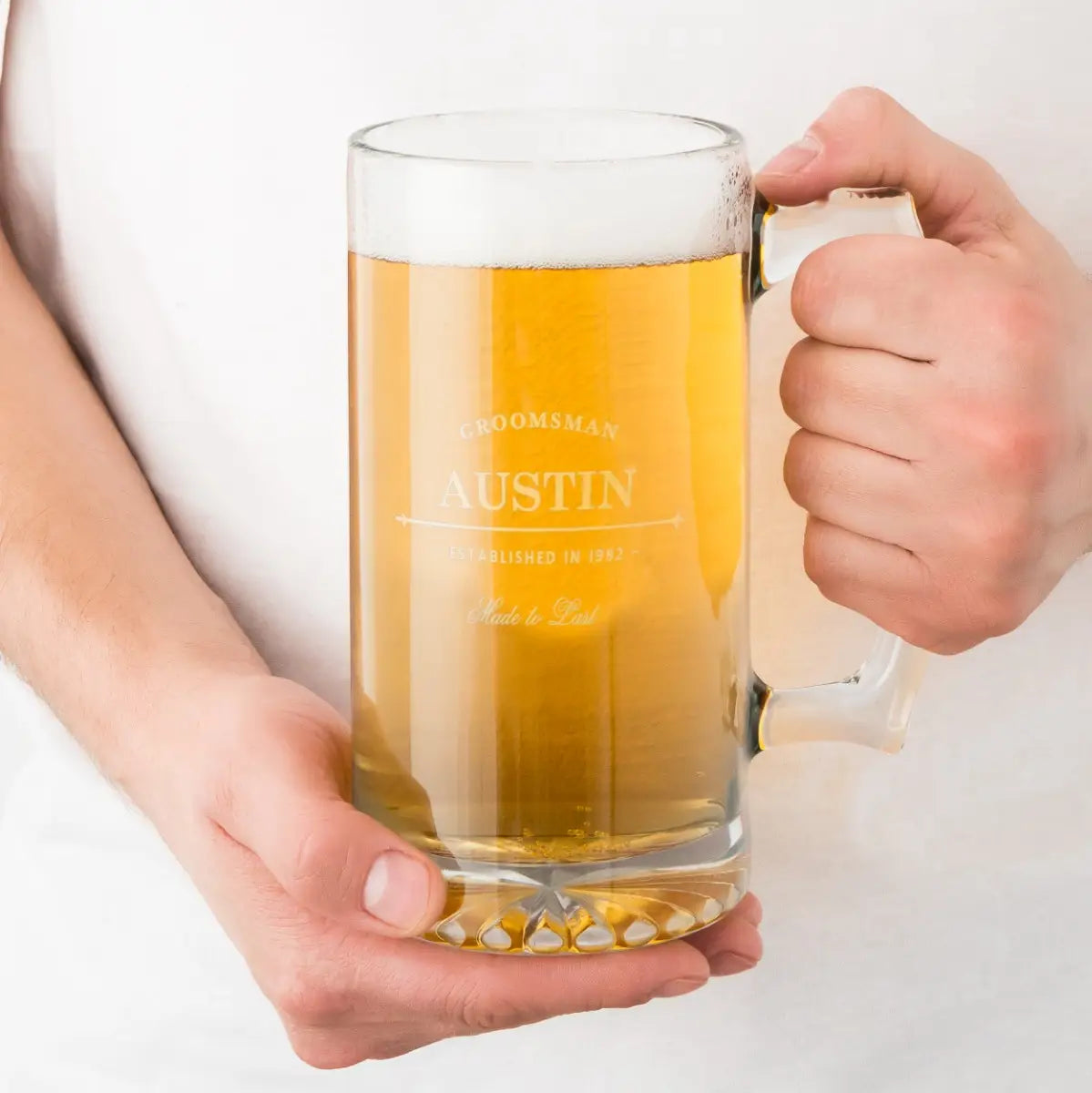 Personalized Engraved 25 oz. Glass Beer Mug Established for Groomsmen