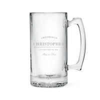 Personalized Engraved 25 oz. Glass Beer Mug Established for Groomsmen