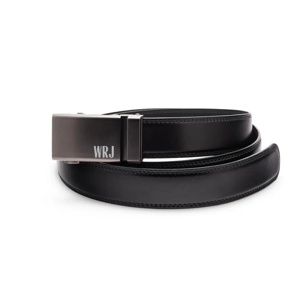 Personalized Black Leather Belt with Monogrammed Buckle