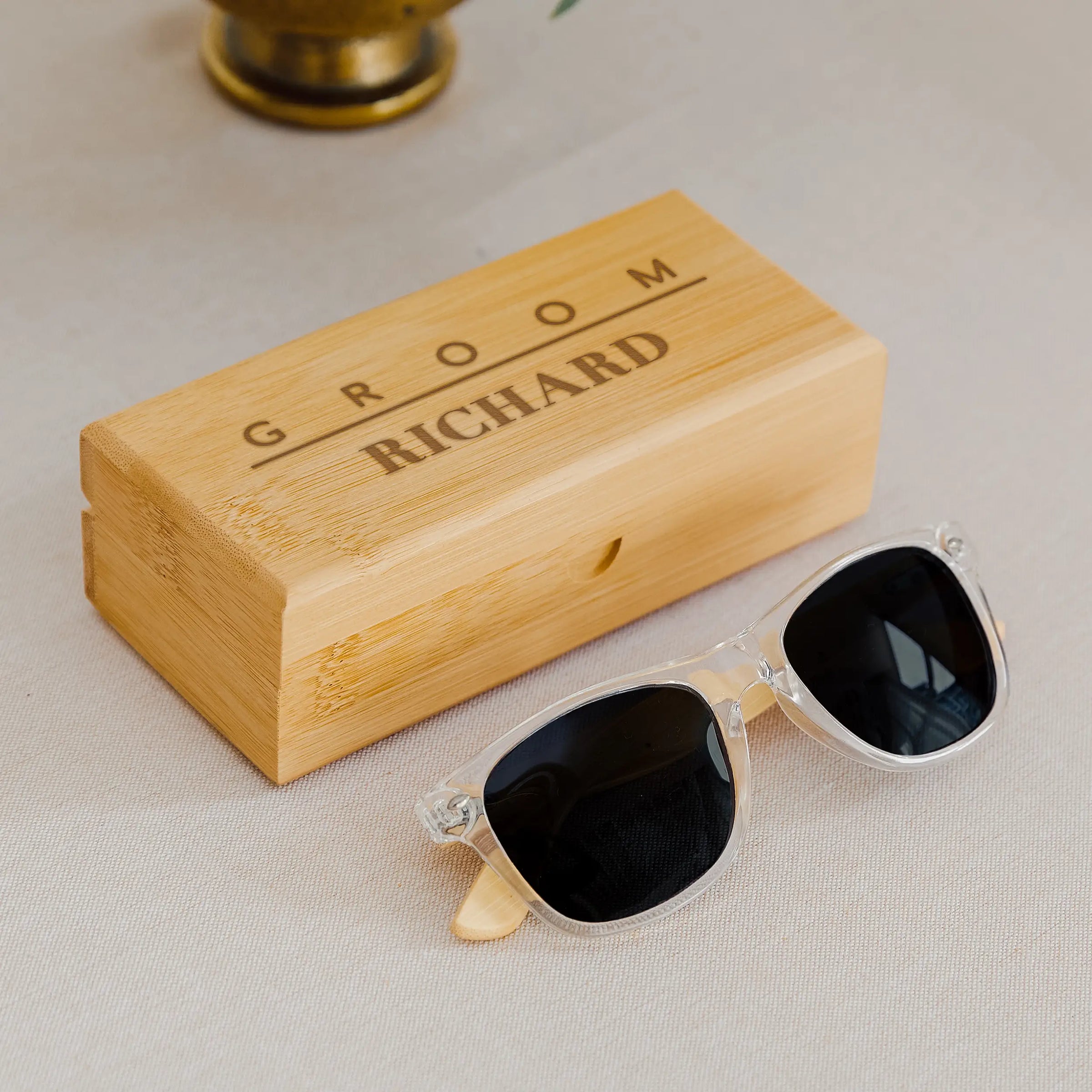 Personalized Bamboo Groomsmen Sunglasses with Wood Case