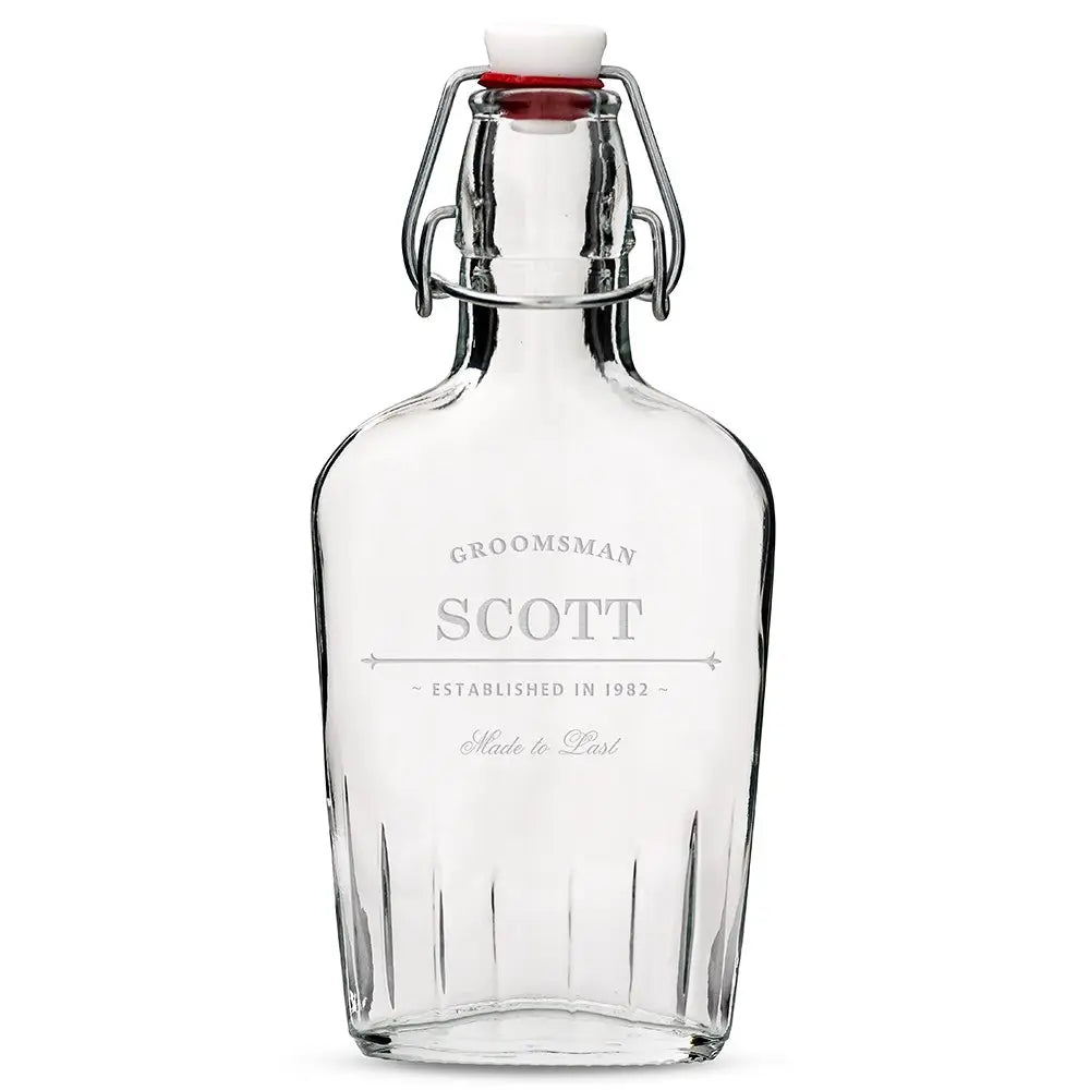Personalized Clear Glass Hip Flask for Groomsmen
