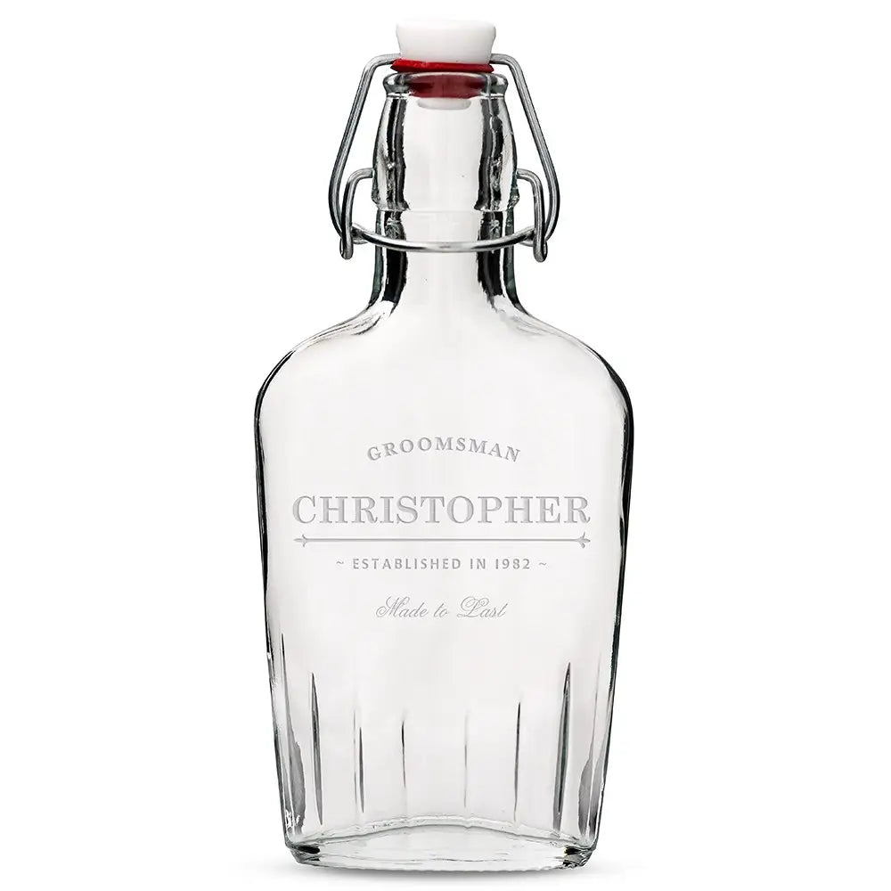 Personalized Clear Glass Hip Flask for Groomsmen