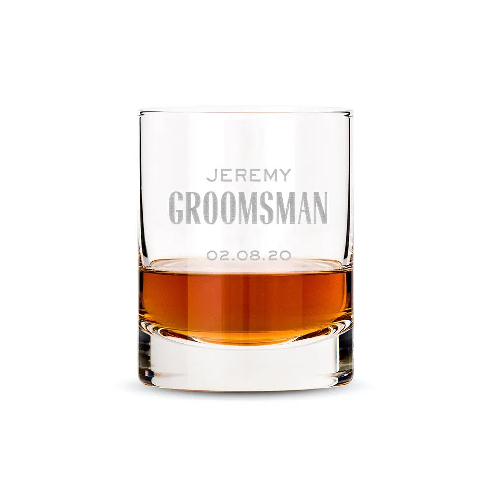 Personalized 11 oz. Whiskey Glass for Groomsmen (Modern)
