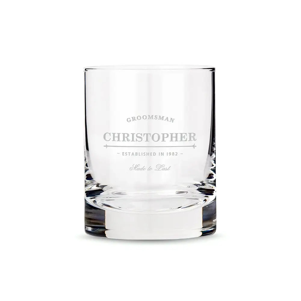 Personalized 11 oz. Whiskey Glass for Groomsmen (Old School)