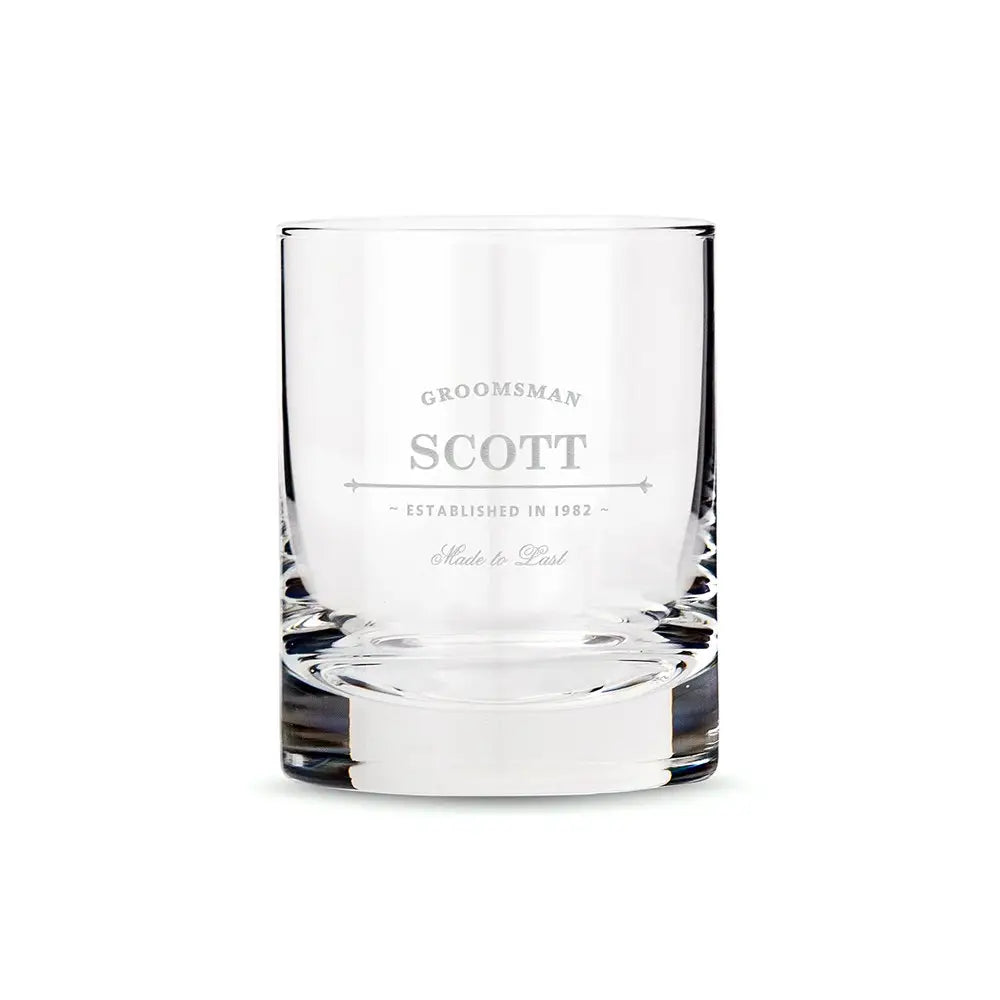 Personalized 11 oz. Whiskey Glass for Groomsmen (Old School)
